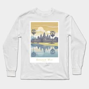 Vintage Angkor Wat Temple Sunset Poster Long Sleeve T-Shirt